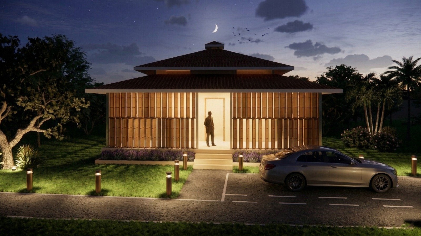 Sattava sustainable housing prototype at night